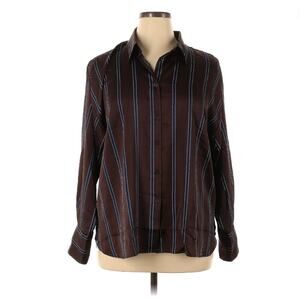 Loft Striped Everyday Relaxed Shirt Brown and Navy Long Sleeve MSPR $64.95 Sz L